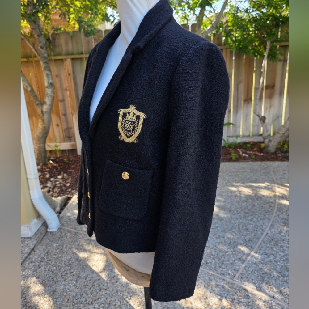 Nwot Zara Tweed Black Blazer Textured Patch Pocket Emblem Gold ButtonsCropped L - Picture 10 of 15